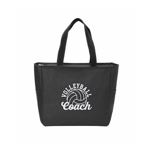 Volleyball Coach Embroidered Zipper Black Tote Bag