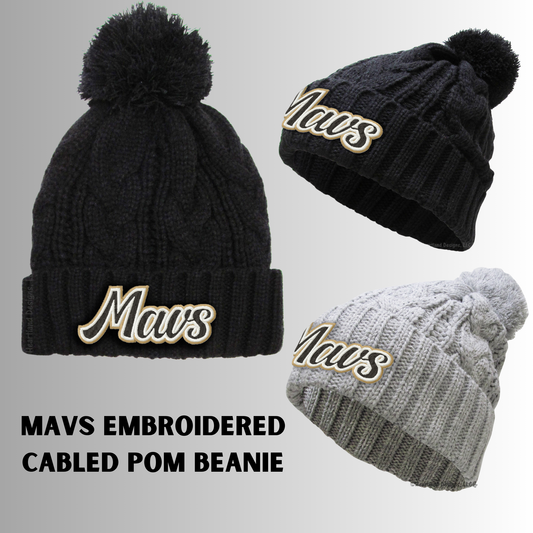 Mavs- Mavs Embroidered Cabled Pom Beanie, 2 Color Options