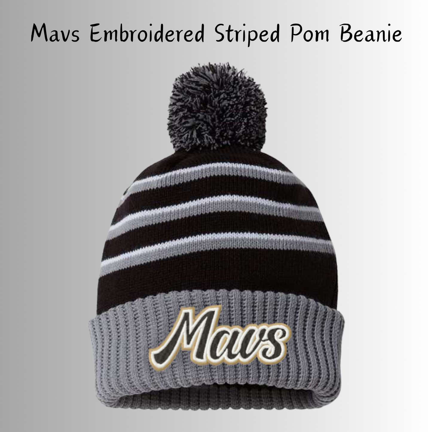 Mavs- Mavs Embroidered Striped Pom Beanie