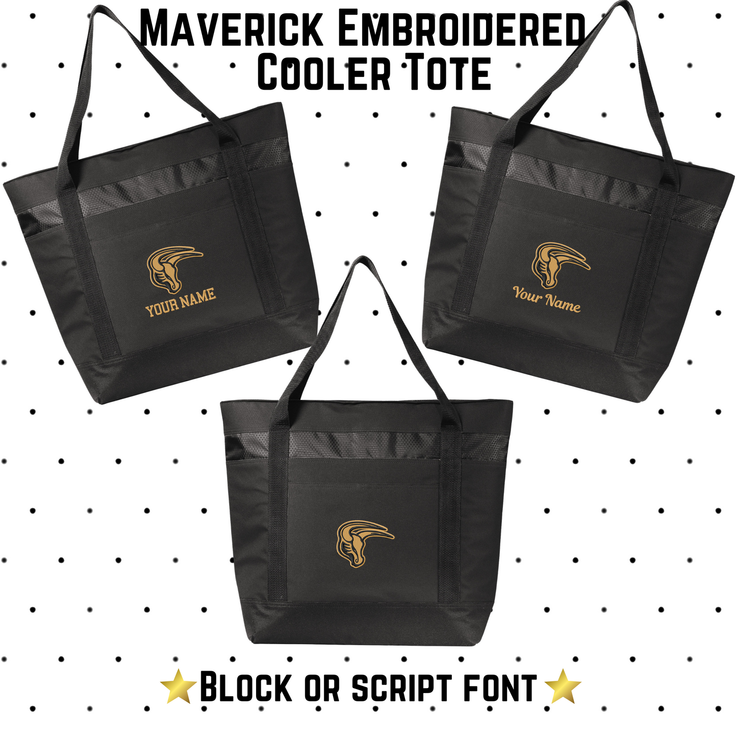 Mavs- Maverick Embroidered Black Cooler Tote (Personalization Available)