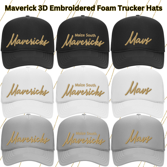 Mavs- Maverick Foam Trucker 3D Embroidered Hats, 3 Colors, 3 Designs