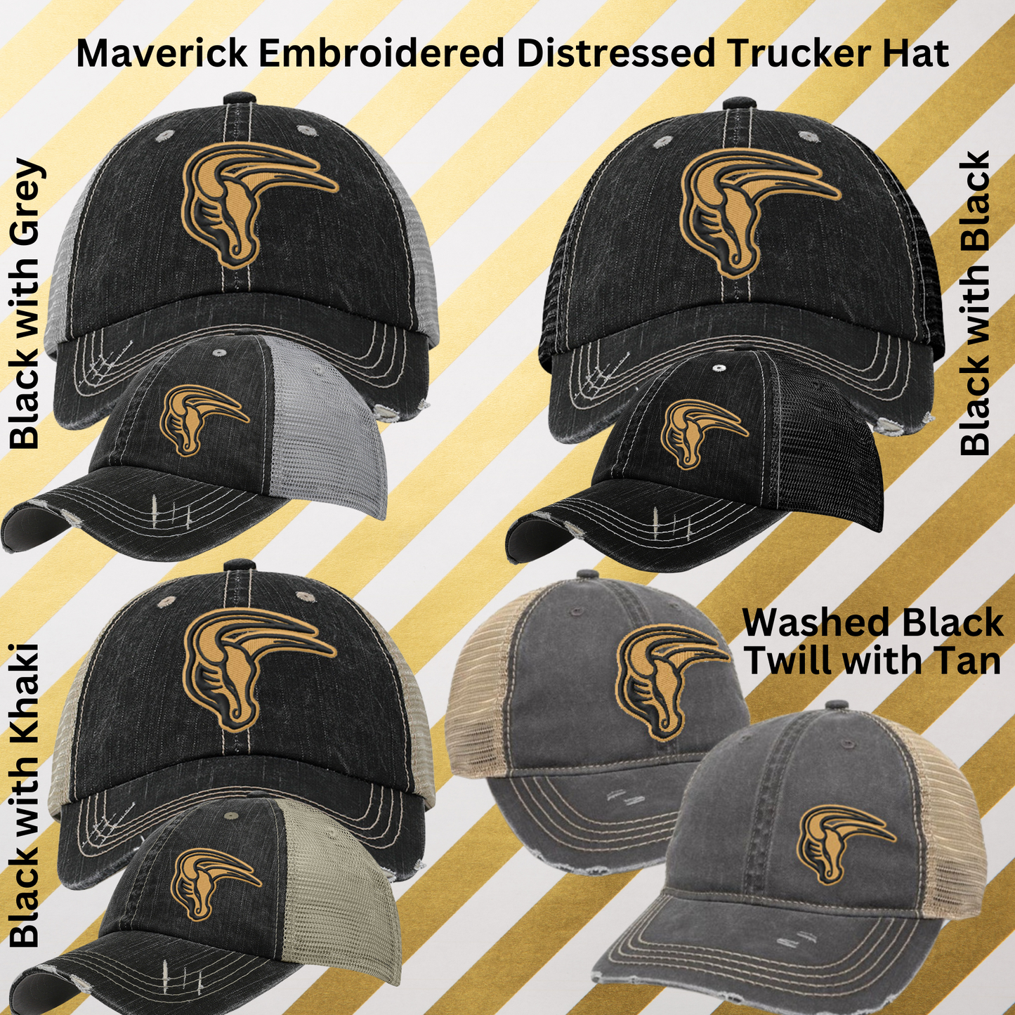 Mavs- Maverick Distressed Trucker Hat (4 Color Options, 2 Mav Options)