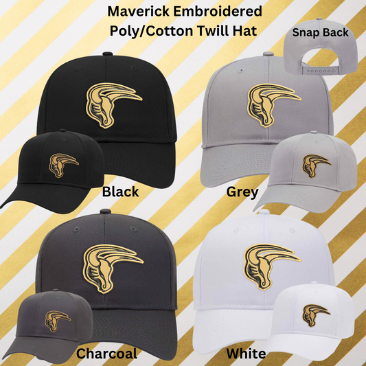 Mavs- Maverick Poly/Cotton Twill Hat (structured, mid-profile) with Snap Closure (4 Color Options, 2 Mav Options)