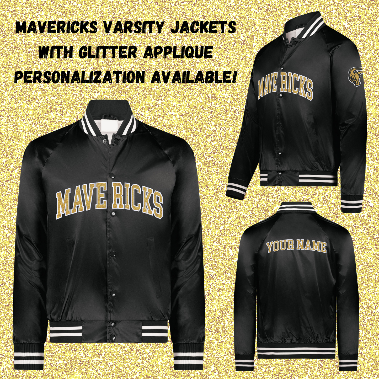 Mavs- Mavericks Glitter Applique Varsity Jacket, Personalization Available