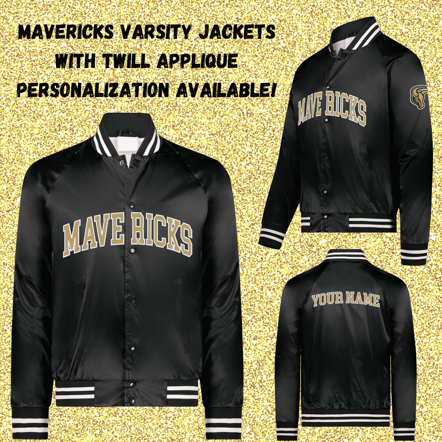 Mavs- Mavericks Twill Applique Varsity Jacket, Personalization Available