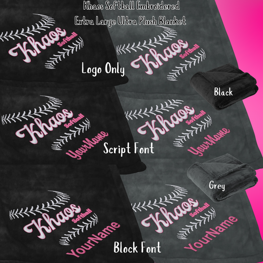 Khaos- Khaos Softball Embroidered Extra Large Ultra Plush Blanket, Personalization Options