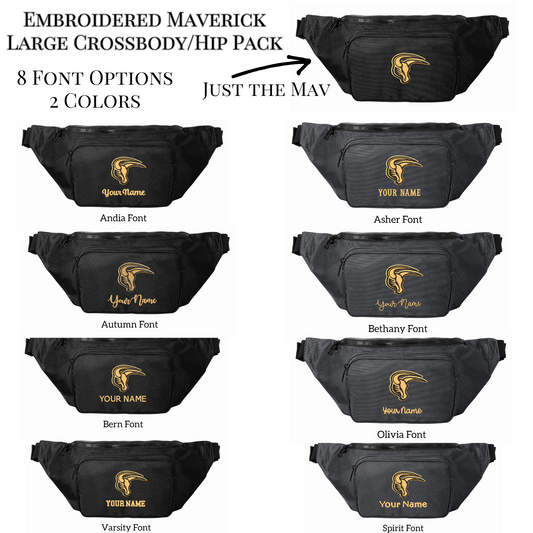 Maverick Large Crossbody/Hip Pack with Embroidery Design, Personalize with your Name!