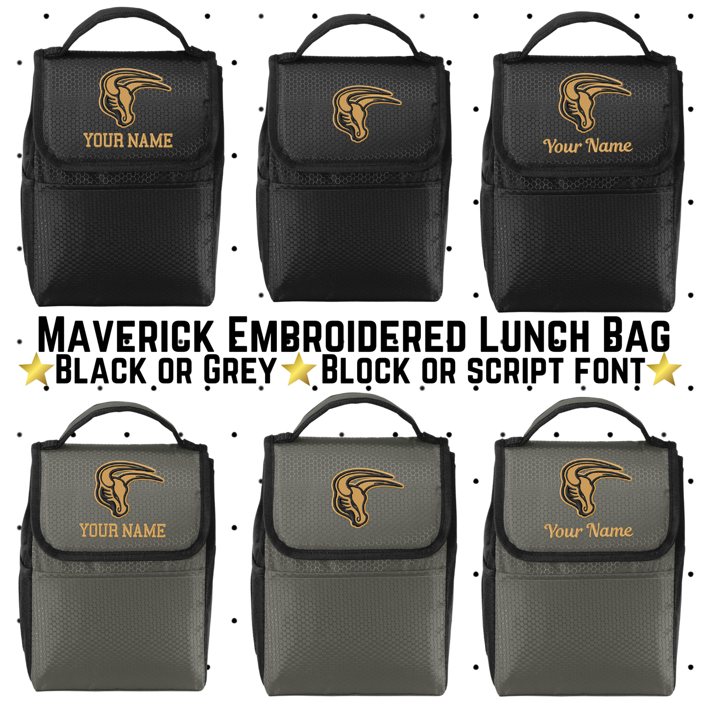 Mavs- Maverick Embroidered Lunch Bag, 2 Color Options (Personalization Available)