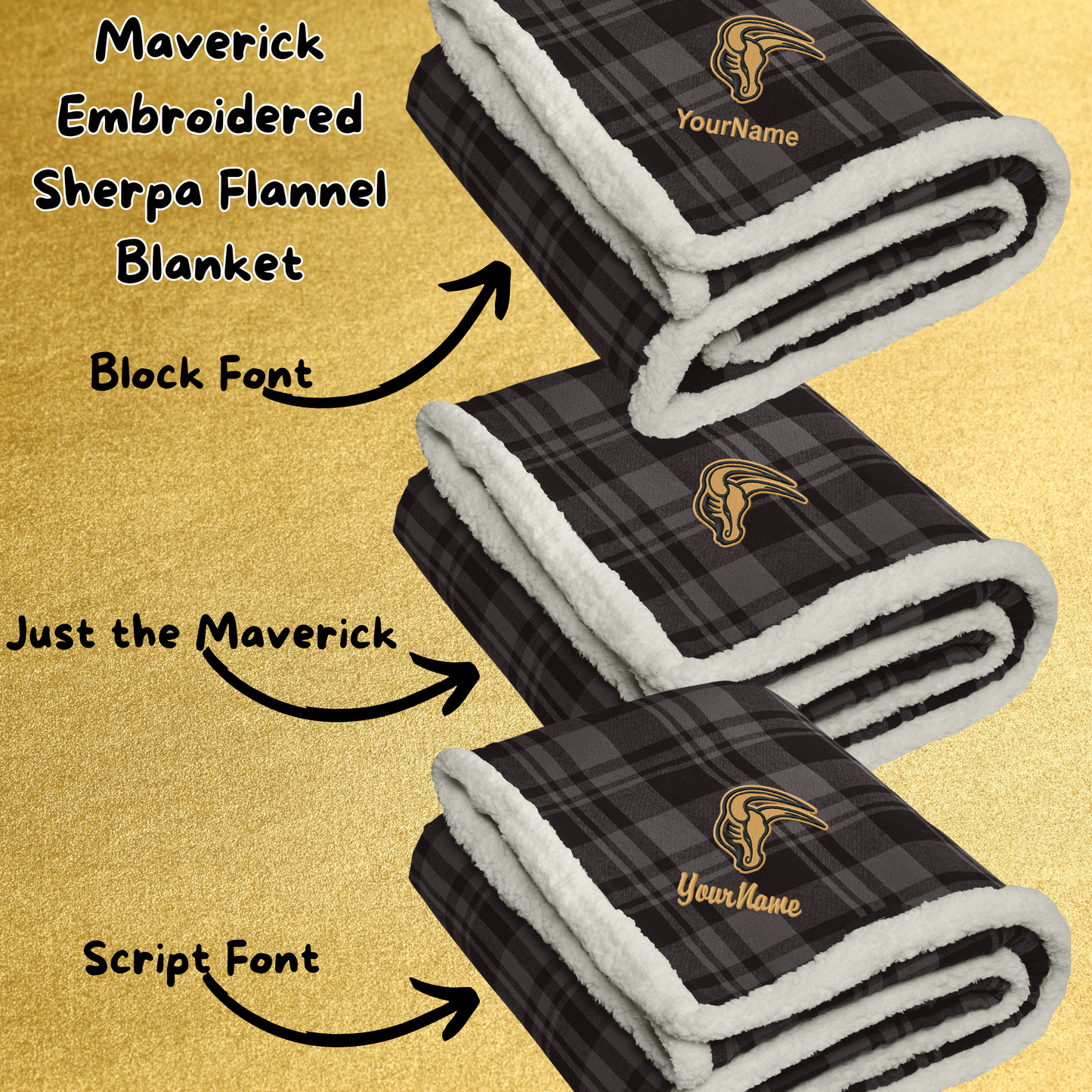 Mavs- Maverick Embroidered Flannel Sherpa Blanket, Personalization Options