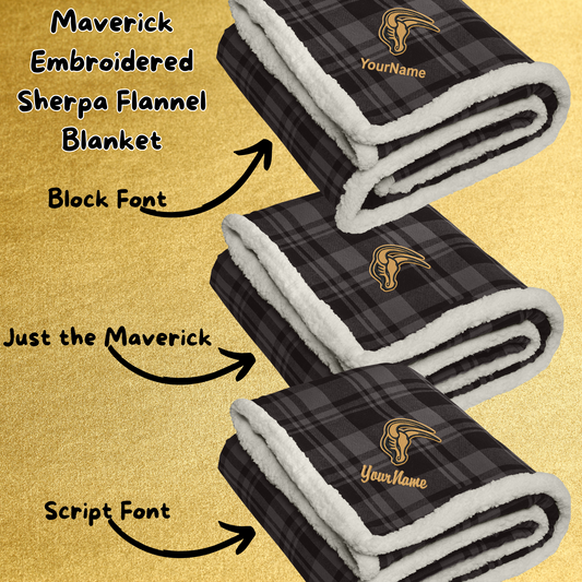 Mavs- Maverick Embroidered Flannel Sherpa Blanket, Personalization Options