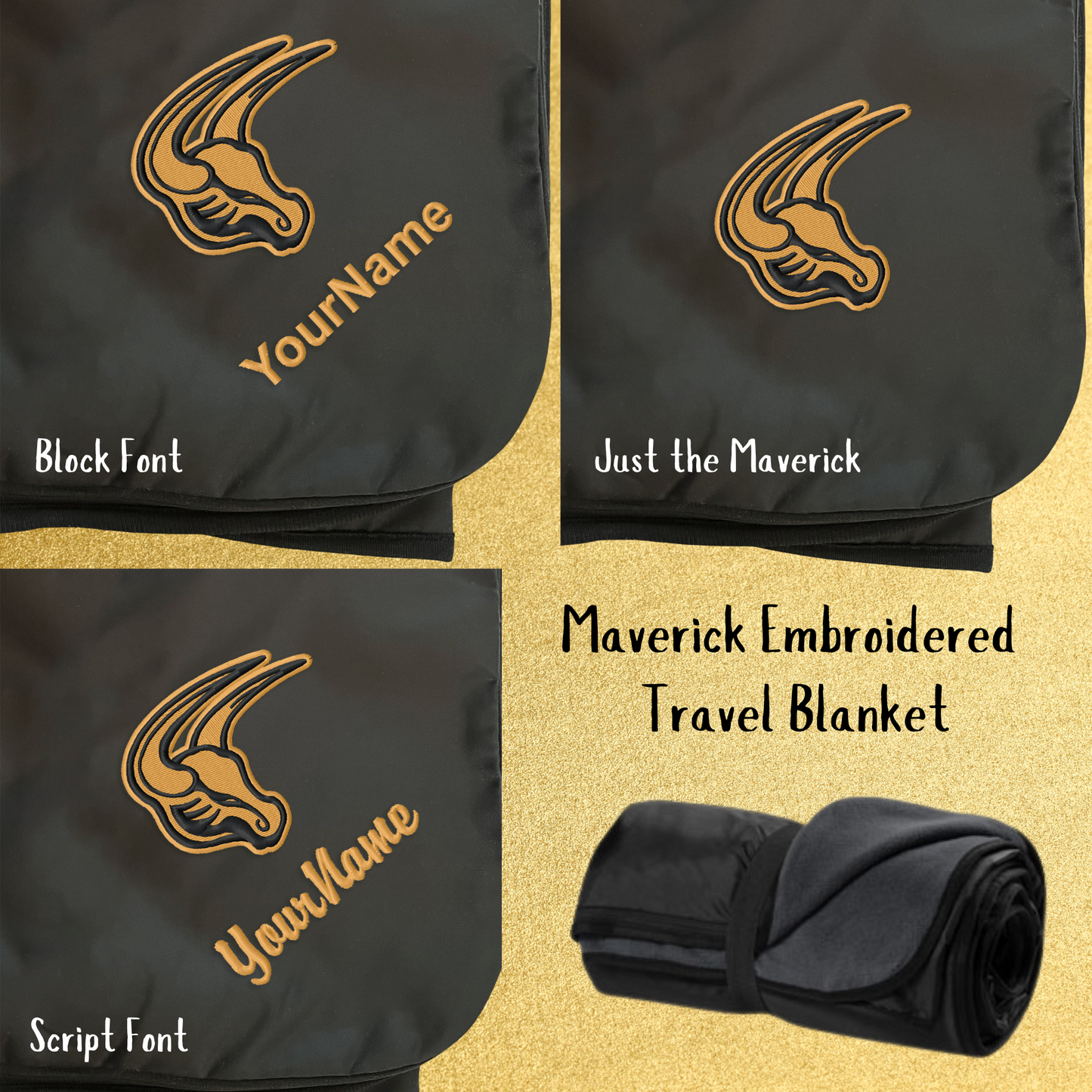 Mavs- Maverick Embroidered Travel Blanket, Personalization Options