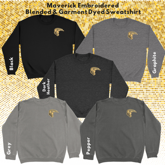 Mavs- Maverick Embroidered Blend Crewneck and Garment Dyed Sweatshirt