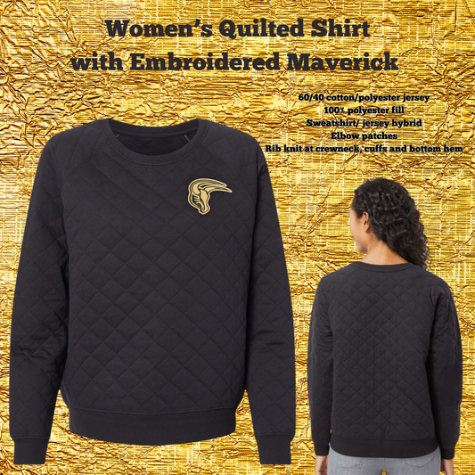 Mavs- Maverick Embroidered Women's Quilted Black Pullover