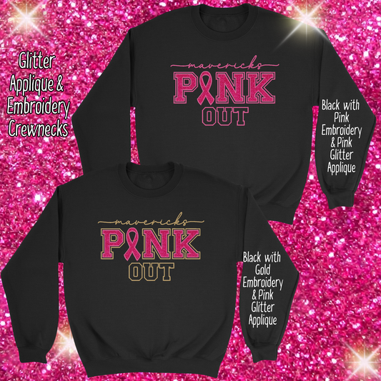 Mavs- Mavericks Pink Out GLITTER Applique Embroidered Blend Crewneck Sweatshirt