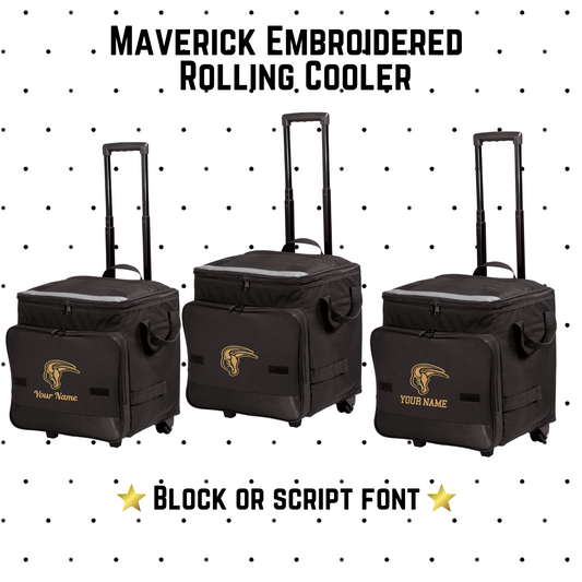 Mavs- Maverick Embroidered Black Rolling Cooler (Personalization Available)