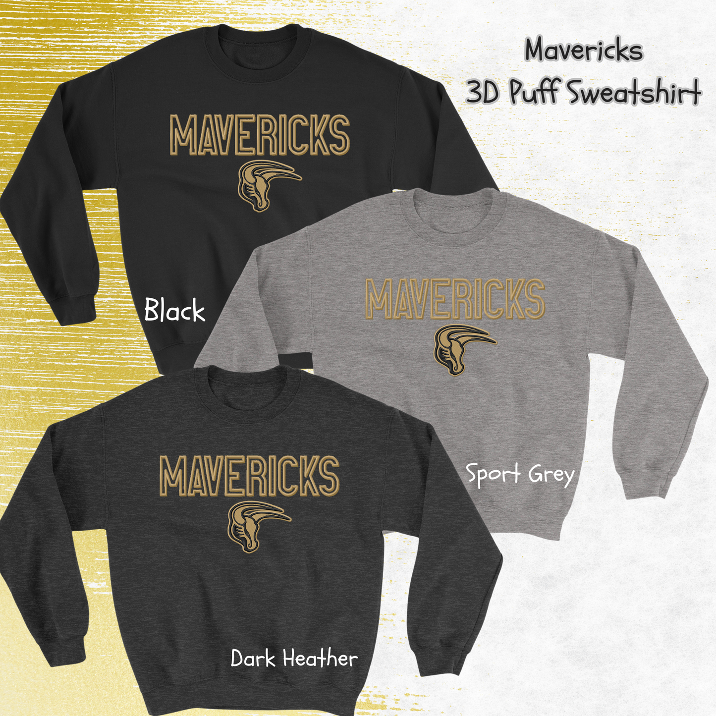 Mavs- Mavericks with Logo 3D Puff Blend Crewneck Sweatshirt