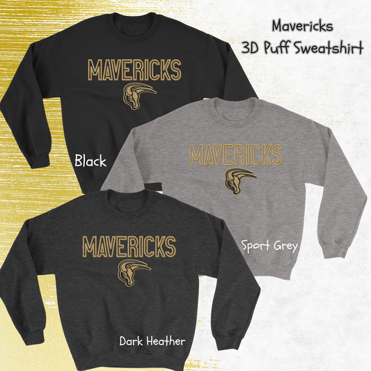 Mavs- Mavericks with Logo 3D Puff Blend Crewneck Sweatshirt for Youth and Adults
