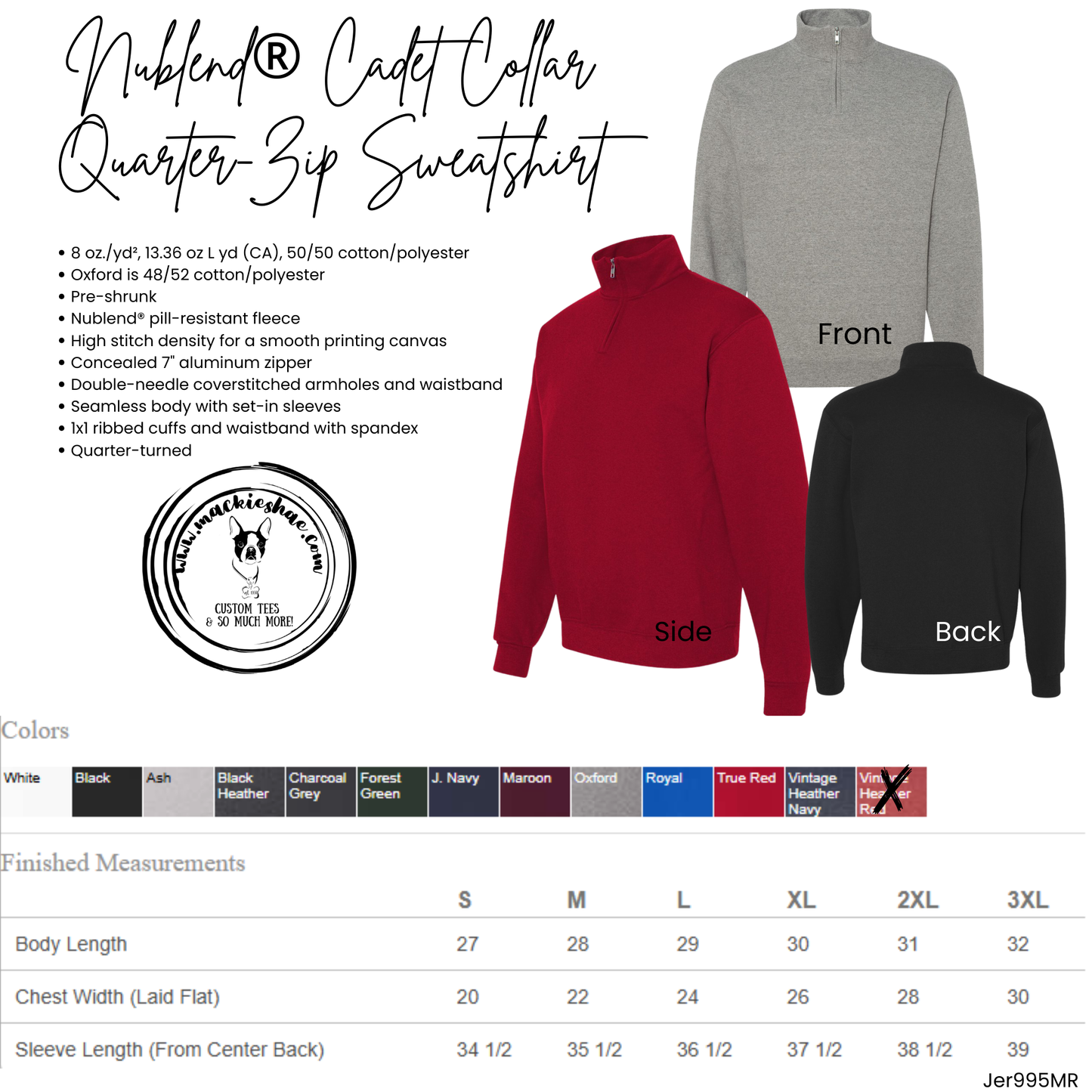 Belle Plaine Dragon Logo Embroidered 1/4 Zip Ash Grey Sweatshirt