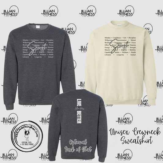 Jillian Fitness- Strength with optional back design Unisex Crewneck Sweatshirt