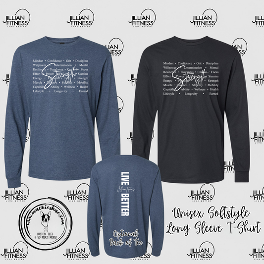 Jillian Fitness- Strength with optional back design Unisex Softstyle CVC Long Sleeve Tee