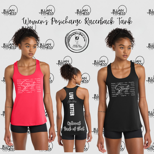 Jillian Fitness- Strength with optional back design Women's Posicharge Racerback Tank
