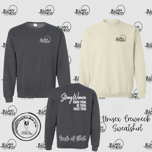 Jillian Fitness- Strong Women with Logo on Left Chest Unisex Crewneck Sweatshirt