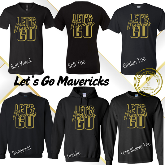 Mavs- Let's Go Mavericks Black with Gold Gear for Youth and Adults