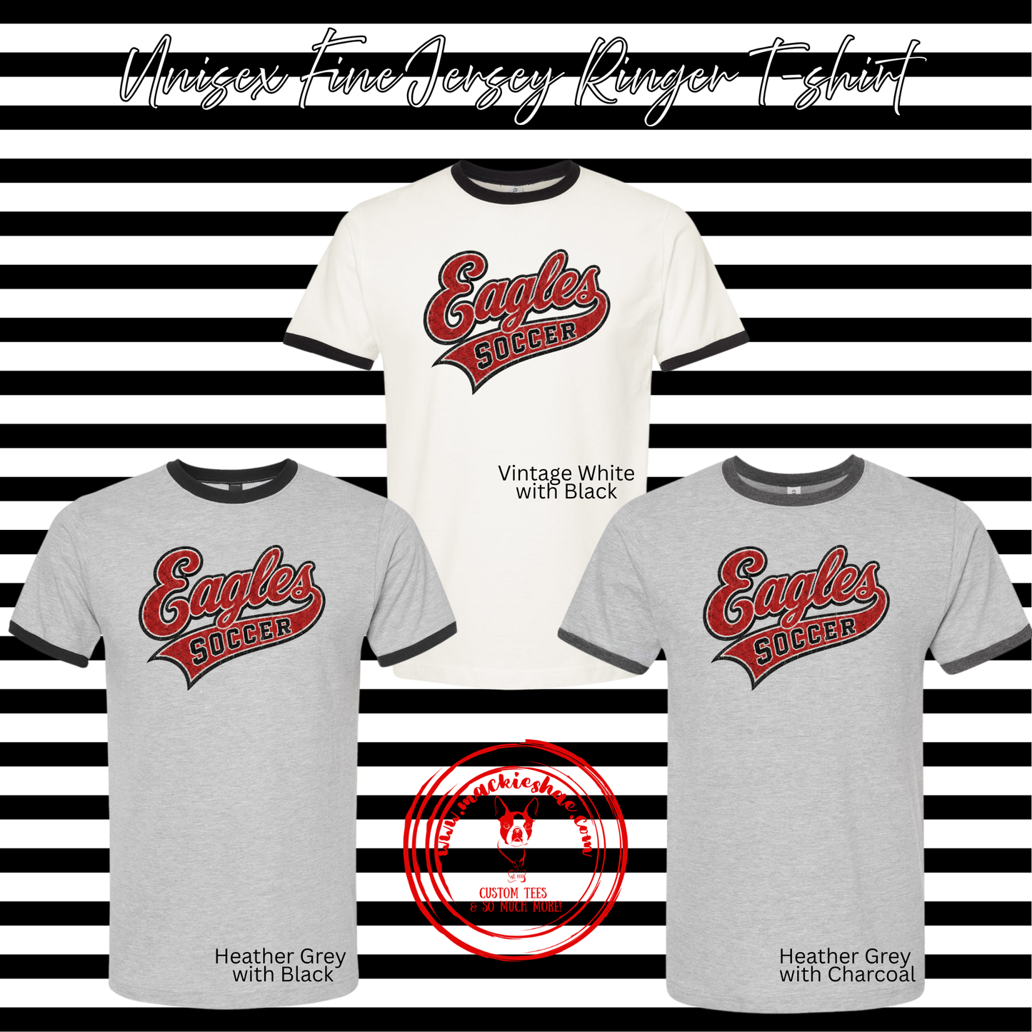 MHS Soccer- Eagles Soccer Swoosh Unisex Fine Jersey Ringer Tee