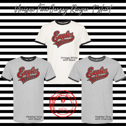 MHS Soccer- Eagles Soccer Swoosh Unisex Fine Jersey Ringer Tee