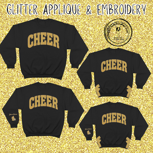 MSHS Cheer-Cheer Personalized Glitter Applique and Embroidered Crewneck Sweatshirt (with no title across Cheer)