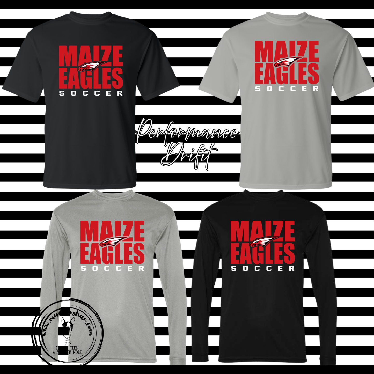 MHS Soccer- Maize Eagles Soccer with Power Eagle Performance Drifit Short Sleeve and Long Sleeve Tees