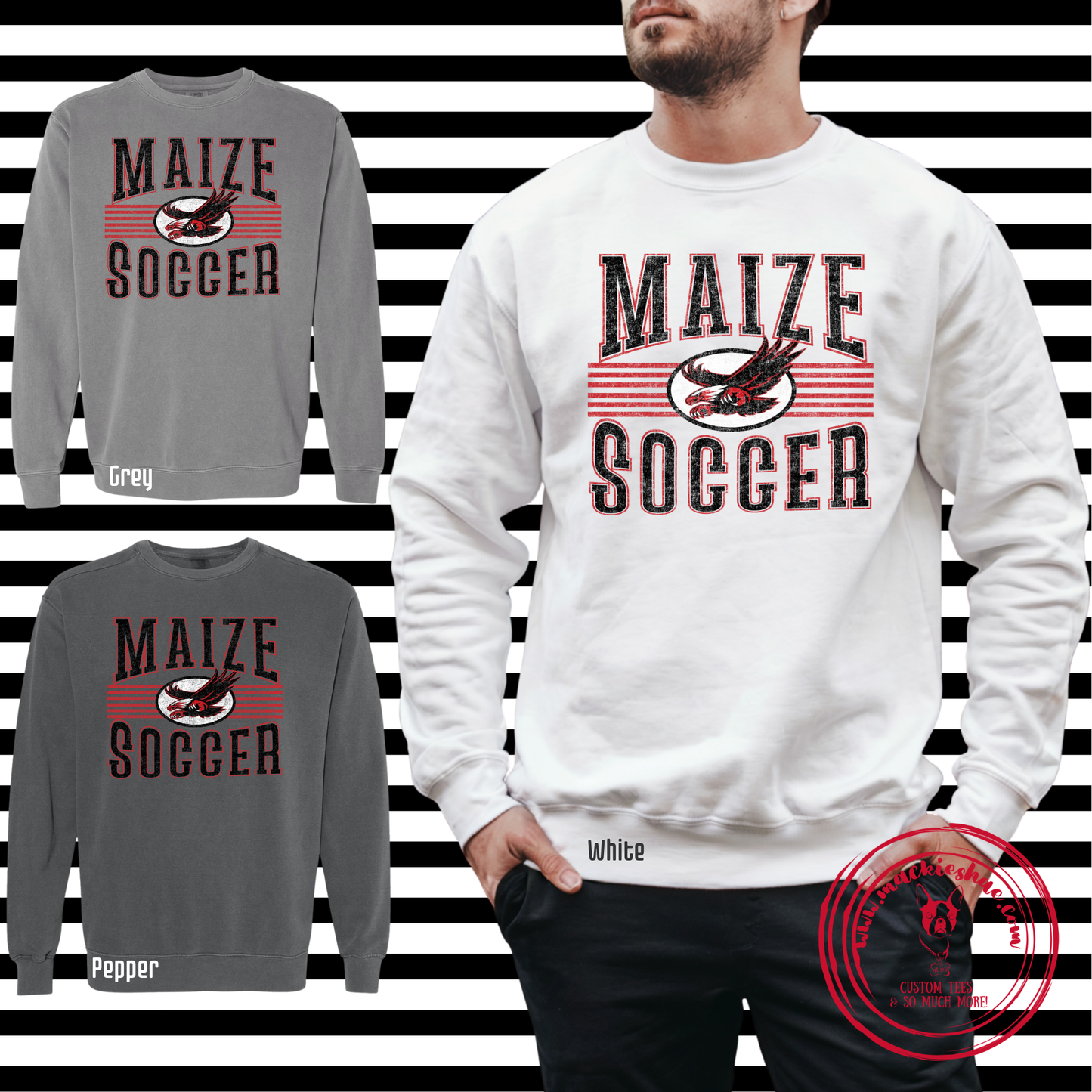 MHS Soccer- Maize Eagles Distressed Lines with Flying Eagle Comfort Colors Garment-Dyed Unisex Crewneck Sweatshirt