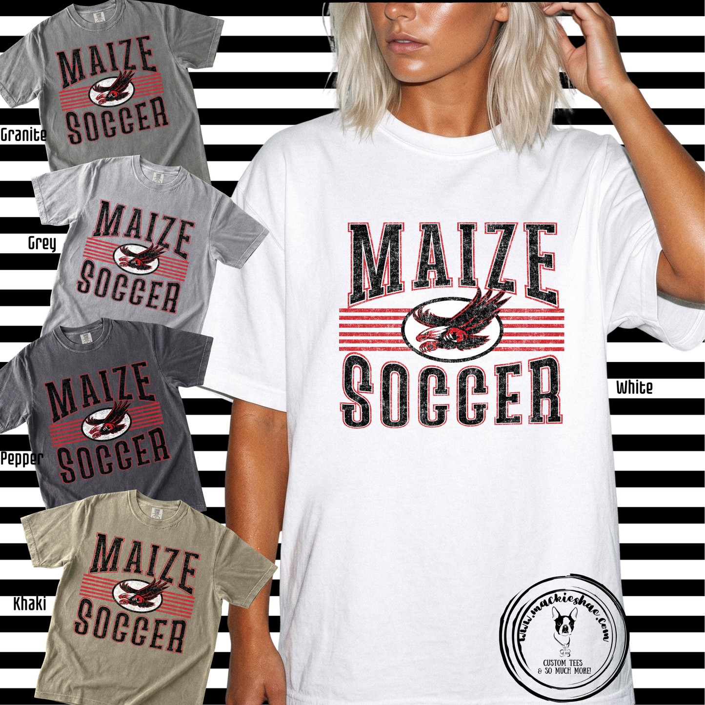 MHS Soccer- Maize Soccer Distressed Lines with Flying Eagle Comfort Colors Garment-Dyed Unisex Tee