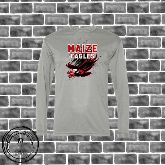 MIS- Maize Eagles with Flying Eagle Performance Dri-Fit Silver Long Sleeve Tee
