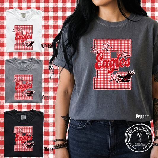 MIS- E Eagles Gingham with Flying Eagle Comfort Colors Garment-Dyed Tee