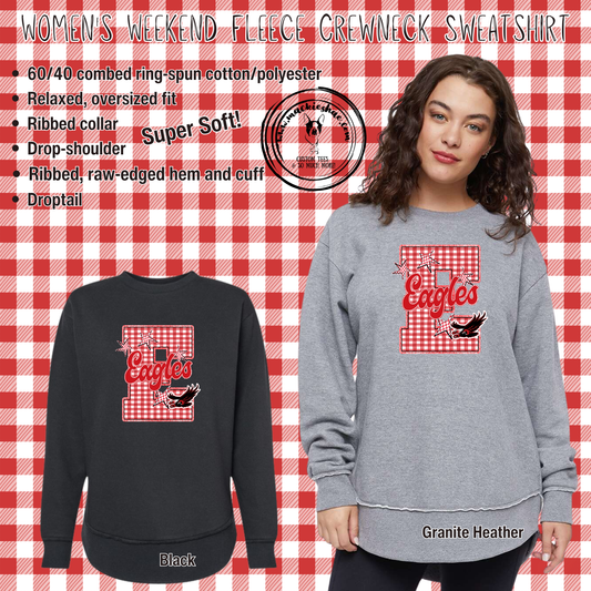 MIS- E Eagles Gingham with Flying Eagle Women's Weekend Fleece Crewneck Sweatshirt