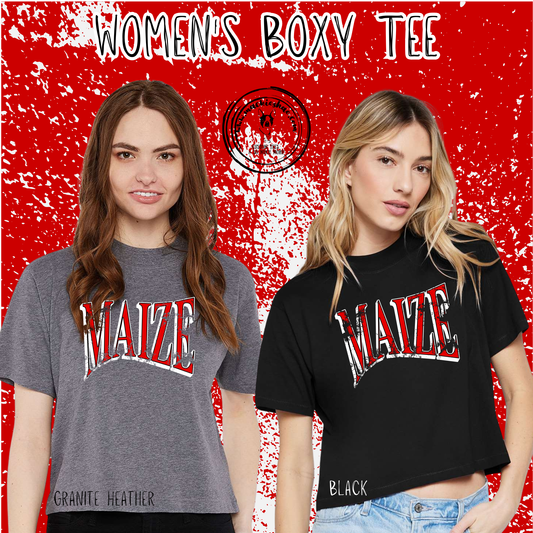 Mavs- Maize Distressed Womens Boxy Tee