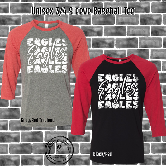 MIS- Eagles Eagles Eagles Distressed Unisex 3/4 Sleeve Baseball Tee