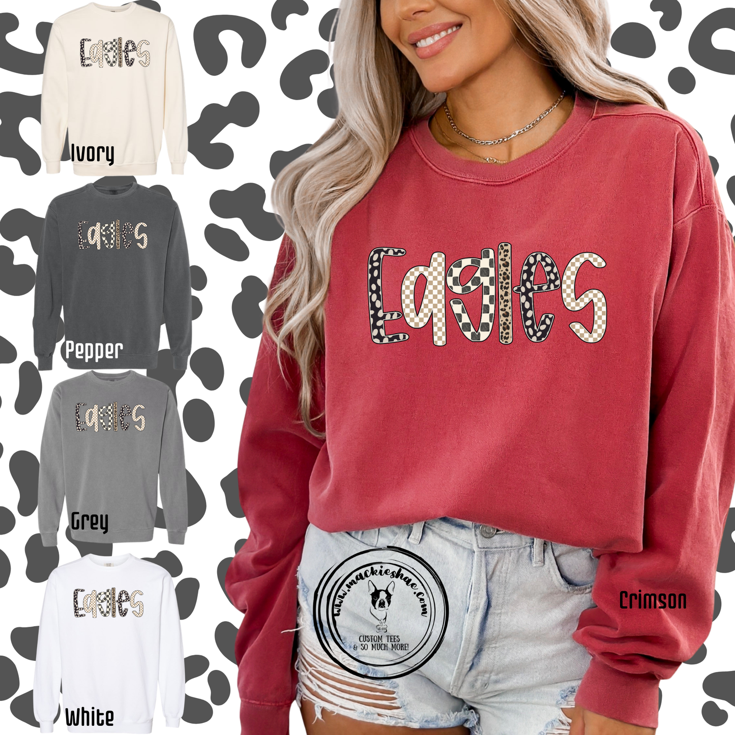 MIS- Eagles Leopard Checkered Comfort Colors Garment-Dyed Crewneck Sweatshirt