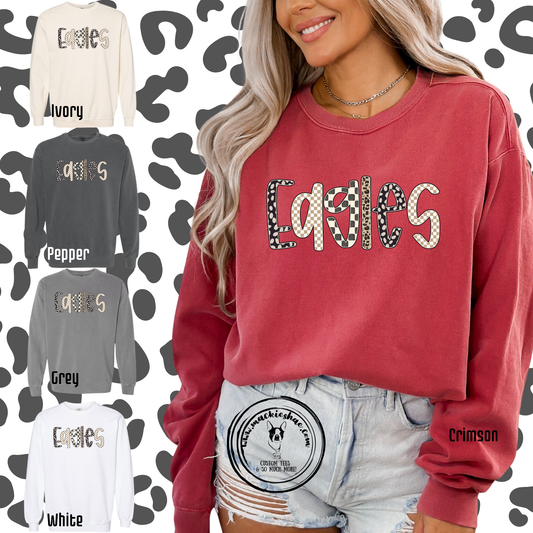 MIS- Eagles Leopard Checkered Comfort Colors Garment-Dyed Crewneck Sweatshirt