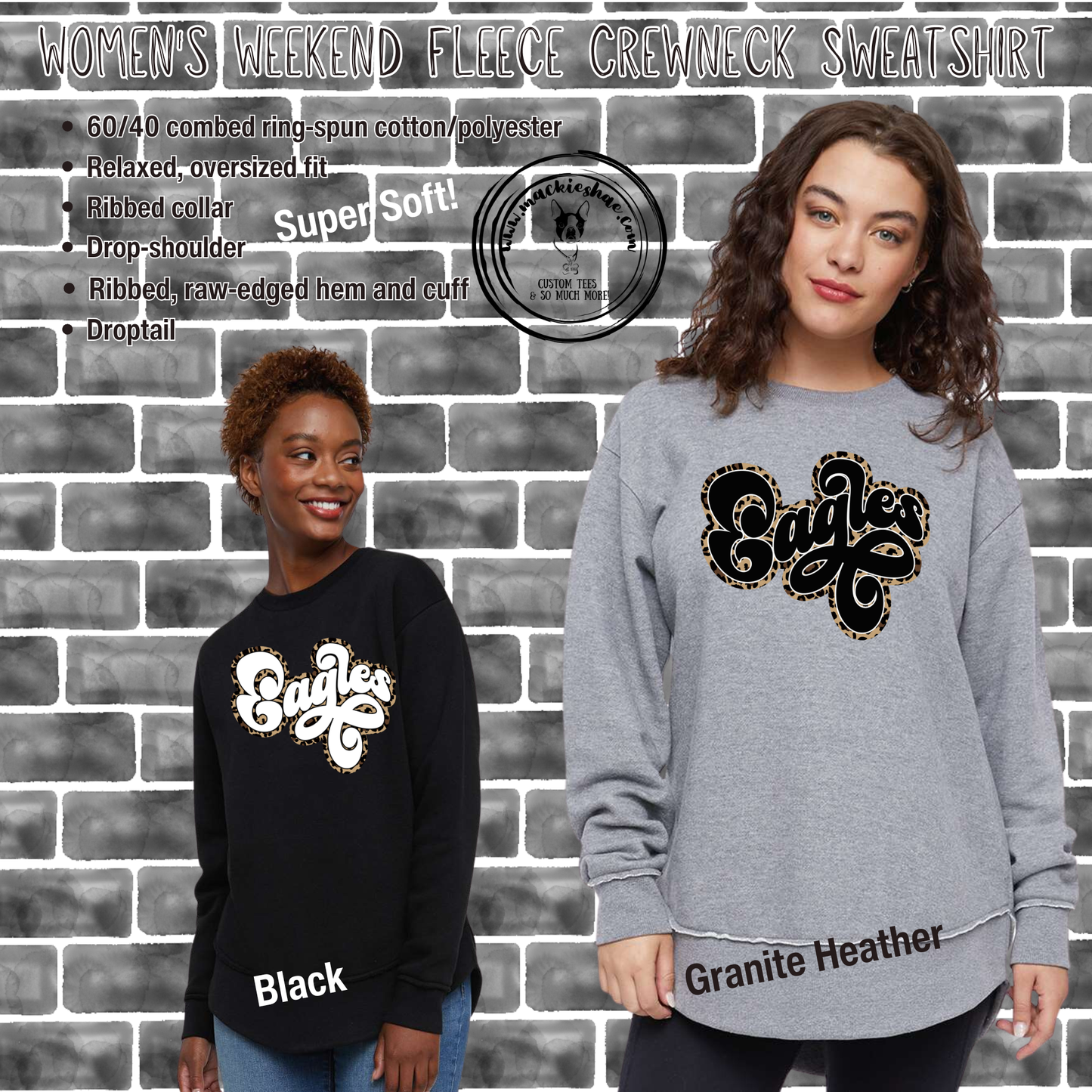 MIS- Eagles Leopard Retro Women's Weekend Fleece Crewneck Sweatshirt