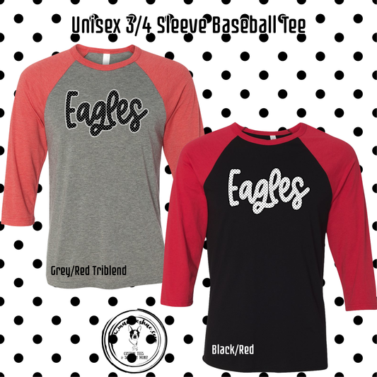 MIS- Eagles Polka Dot Distressed 3/4 Sleeve Baseball Tee