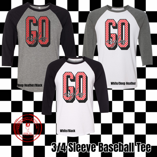 MIS- Go Eagles Checkered 3/4 Sleeve Baseball Tee