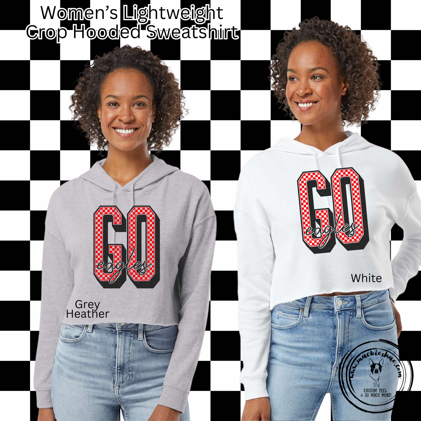 MIS- Go Eagles Checkered Women's Lightweight Crop Hooded Sweatshirt