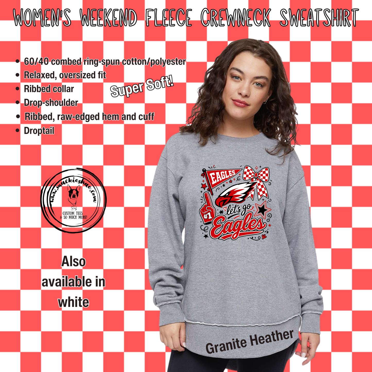 MIS- Maize Eagles Doodle Women's Weekend Fleece Crewneck Sweatshirt