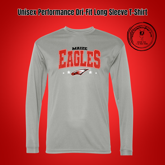 MIS- Maize Eagles with Power Eagle Stars Silver Performance Dri-Fit Long Sleeve Tee
