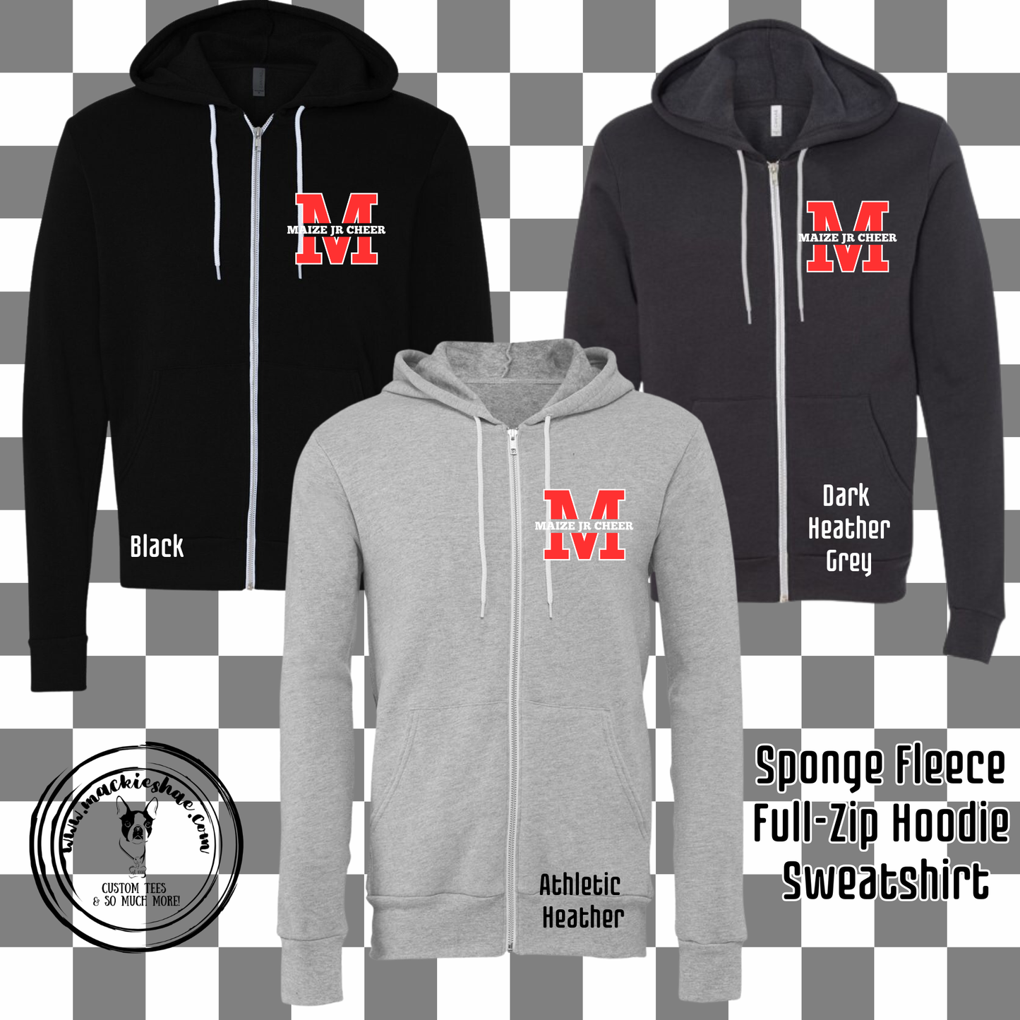 MJC- Maize Jr Cheer M Logo Sponge Fleece Full Zip Hoodie