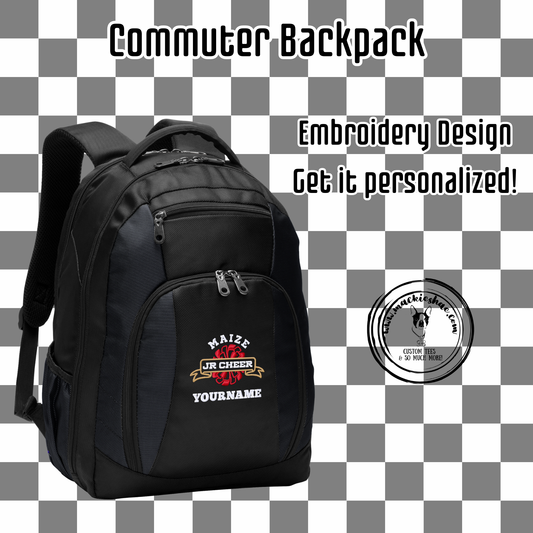 MJC- Maize Jr Cheer Pom Logo Black Commuter Backpack with Embroidery