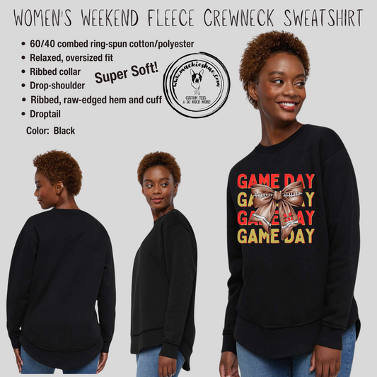 MJC- Game Day with Maize Jr Cheer M Logo Football Bow Black Women's Weekend Fleece Crewneck Sweatshirt