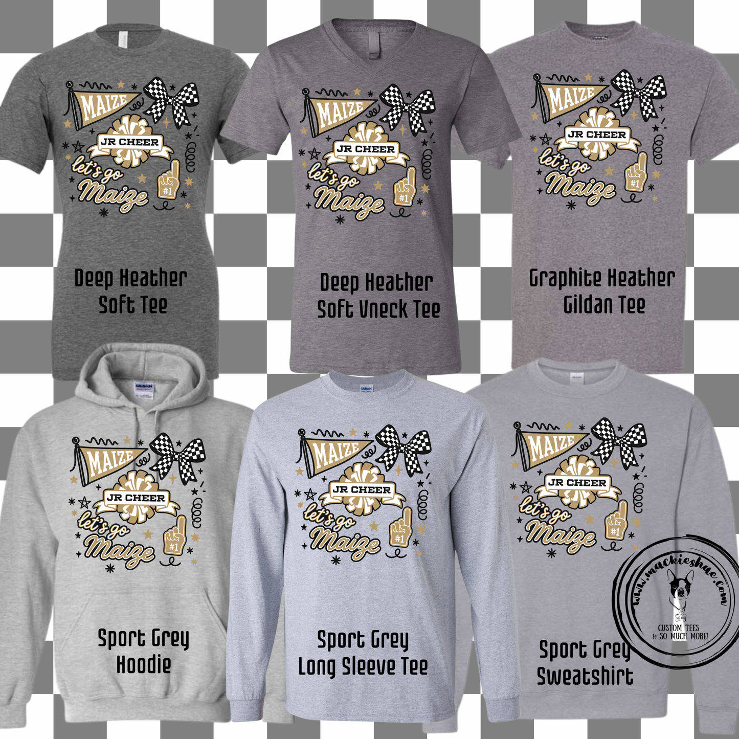 MJC-  Maize Jr Cheer Doodle with Gold, Grey Gear